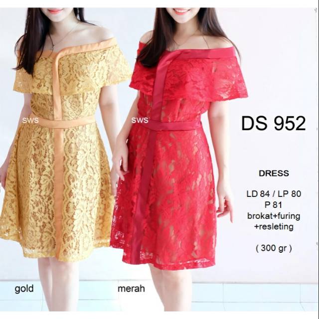 DS952 DRESS PESTA DRESS NATAL BRUKAT PARTY DRESS BRUKAT SABRINA MURAH MINI DRESS BROKAT MURAH