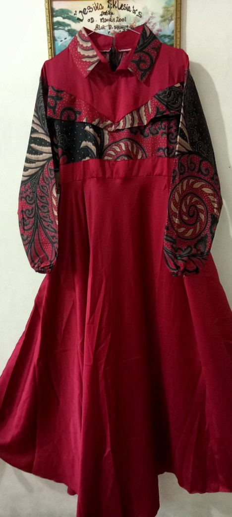 Couple Batik Family • Gamis Kombinasi Velvet Merah • Couple Keluarga • Kebaya