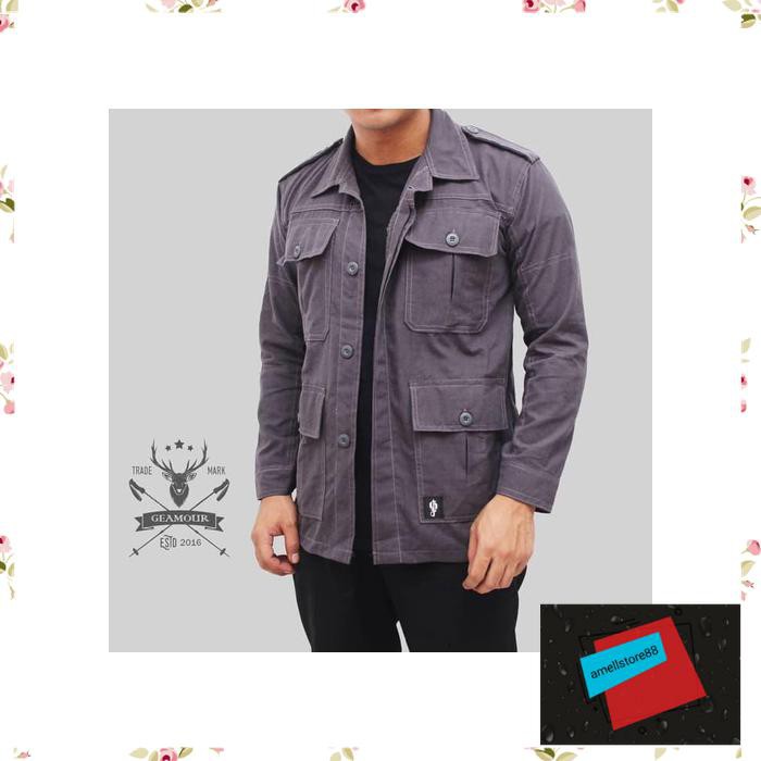 Jaket Pria parasut parka gunung SEMI PARKA POLOS HIJAU ARMY HITAM NAVY ABU KANVAS GEAMOUR PP175
