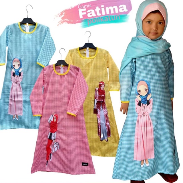 Gamis Fatima motif LOL bahan poly katun untuk anak usia 3-7 tahun