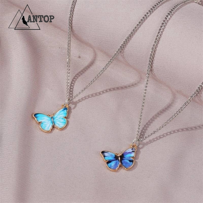 Kalung Kupu-kupu Rantai Clavicle Warna Biru Gelang Gaya Korea Untuk Wanita