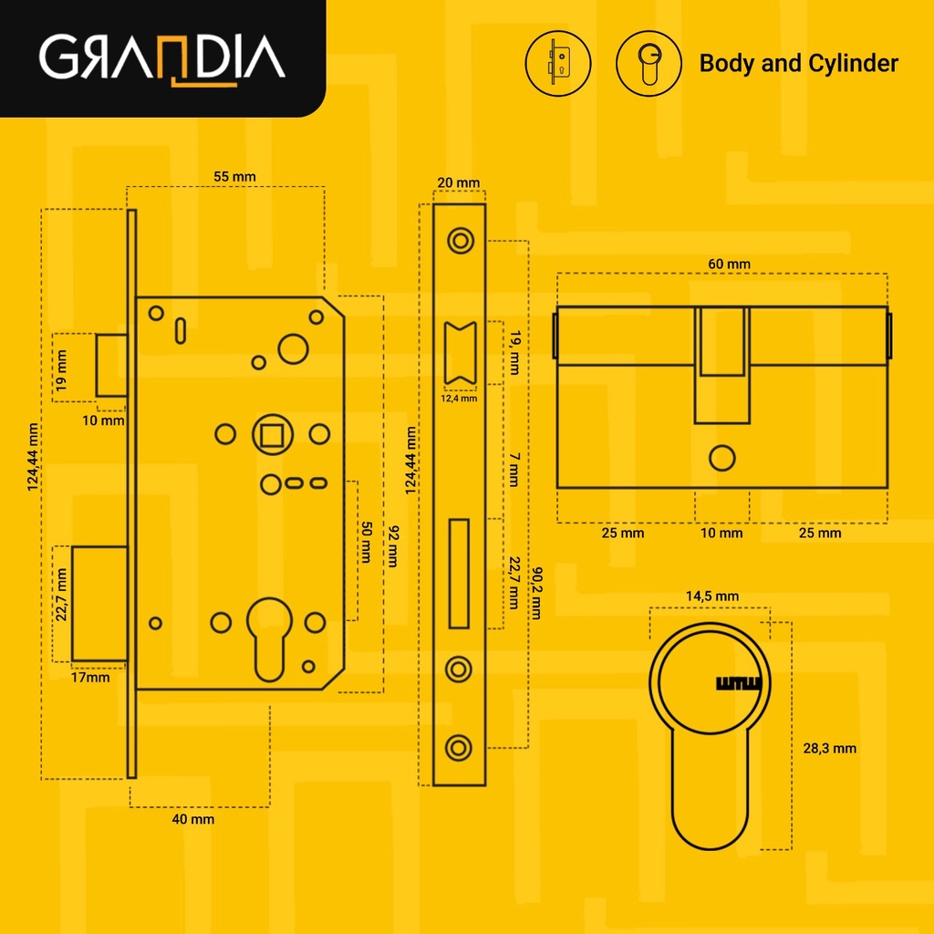 Gagang Pintu Set Kecil / Handle Pintu Set Grandia Small + Body dan Cylinder