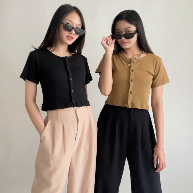 Hazel Top / Atasan Rib Kancing / Baju Crop Kancing