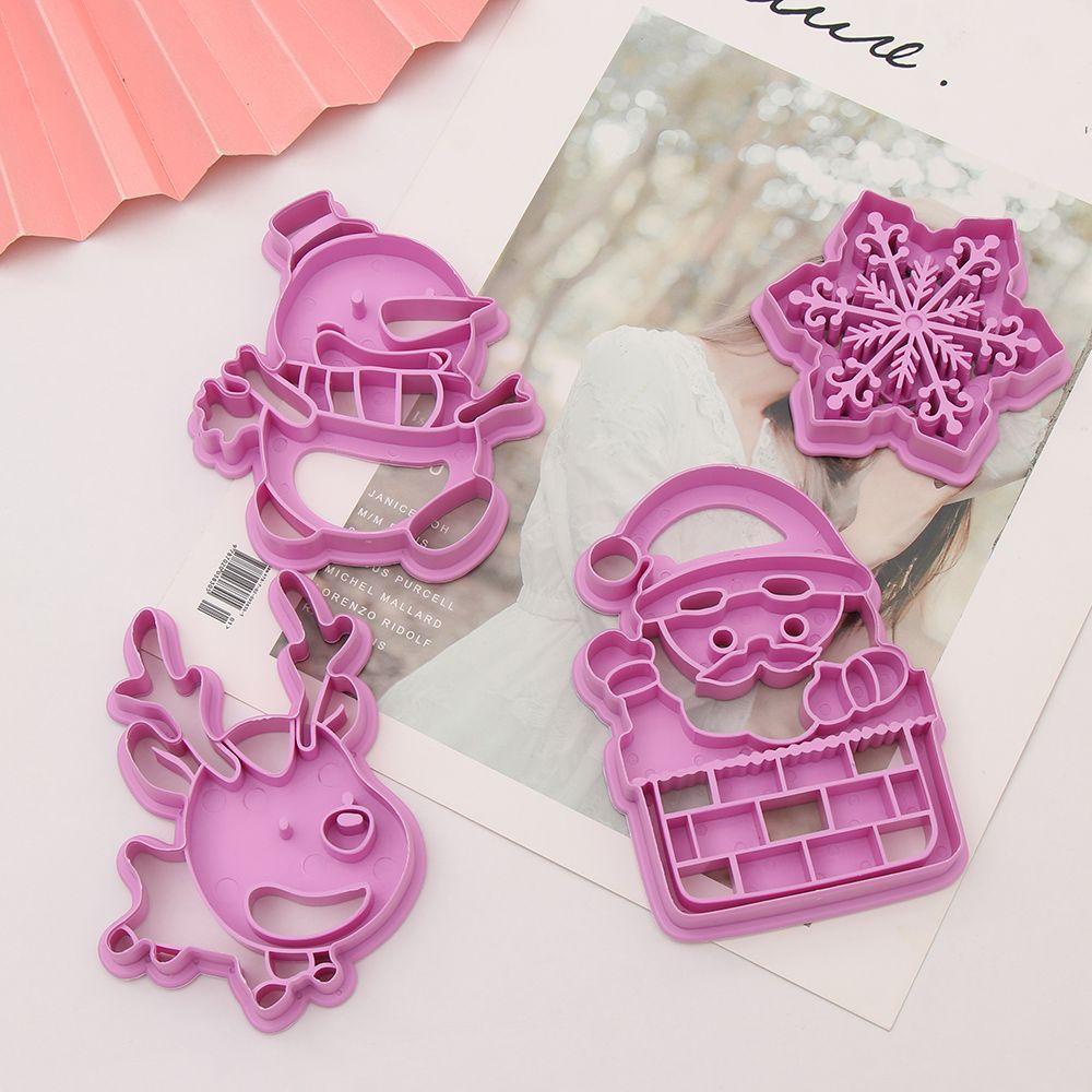 Solighter 4PCS Cetakan Biskuit Natal Kartun Snowflake Santa Claus Cookies Cutter