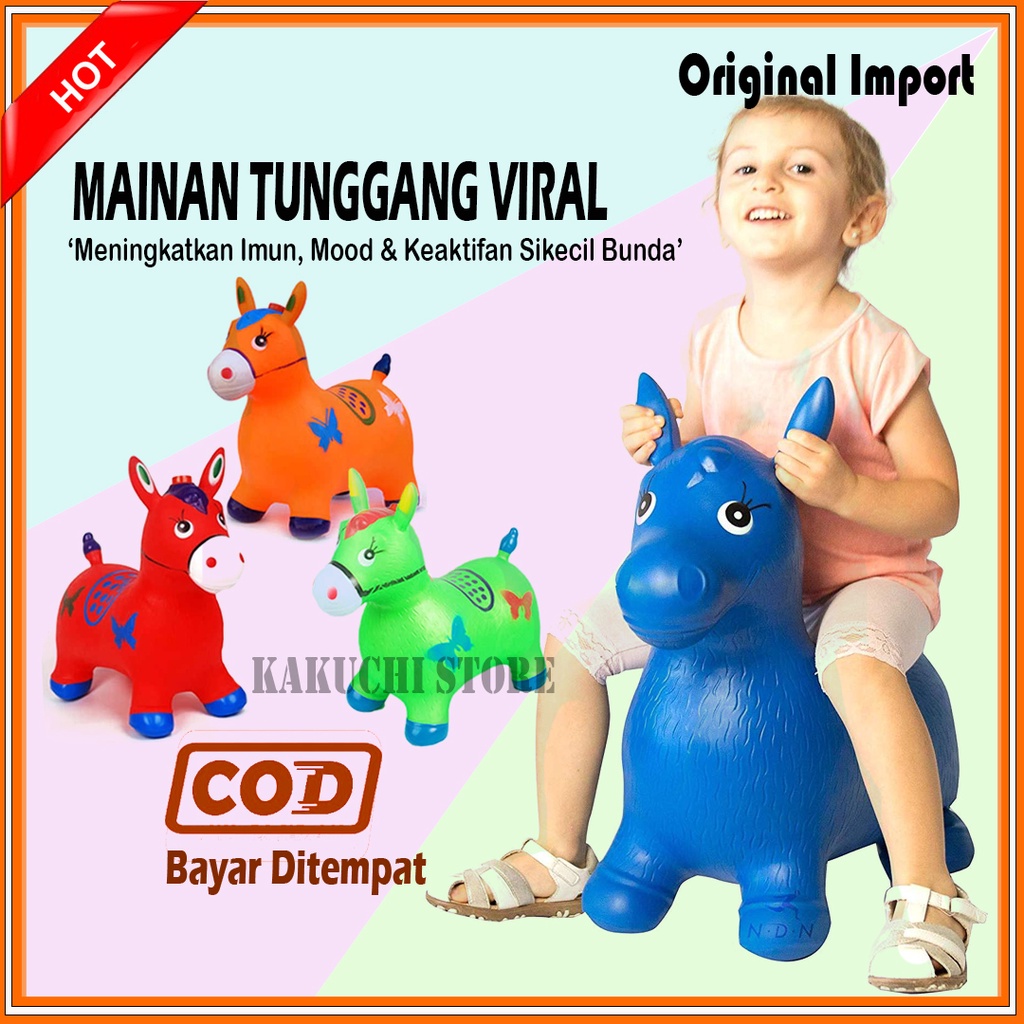 Mainan Anak Jumping Animal Kuda Kudaan Karet Bouncy Musik Tunggangan Laki Laki Perempuan Bentuk Sapi