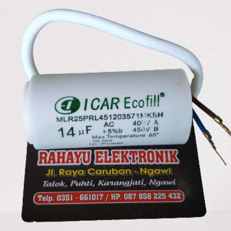 KAPASITOR BULAT ICAR ECOFILL 14 uf / 400v KAPASITOR POMPA AIR