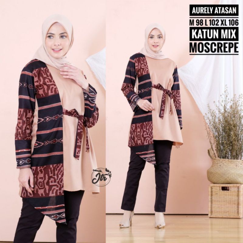 tey-17 Batik wanita ASJ SA HRB026 Kenongo Kemeja Tosca Pendek-Aurely Cream