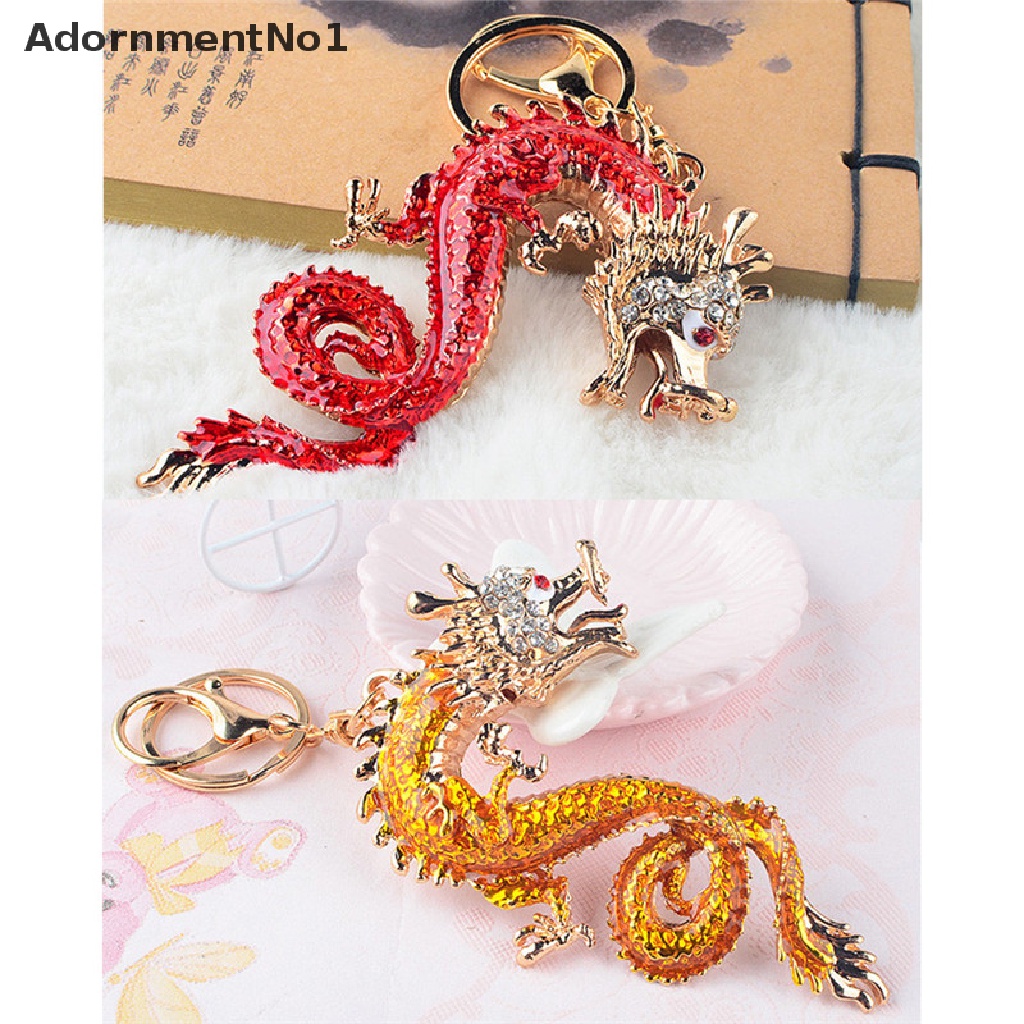 (AdornmentNo1) 1pc Gantungan Kunci Desain Naga Hias Mutiara + Kristal