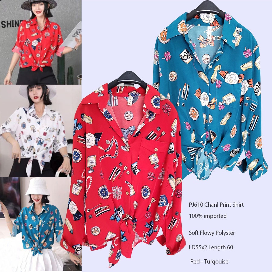 PJ610 CHANL PRINT SHIRT - RL Hiddenbutton Shirt Blackspot - ANKO2201 Hiddenbutton Shirt