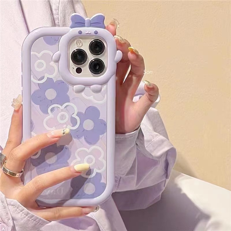 Case TPU Shockproof Motif Bunga Ungu Untuk iPhone 13pro 13prm 11 7Plus 8Plus Xr XS 13 12pro Max