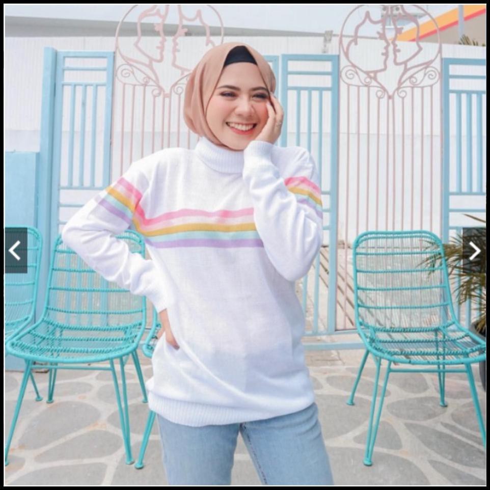 Sweater Turtleneck  Rainbow Rajut  Baju  Wanita Baju  