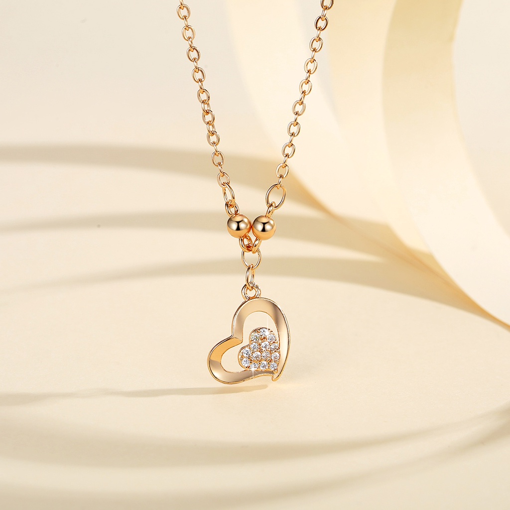 Y611 【COD】 Kalung Liontin Wanita Rantai Lapis Emas Aksesoris Fashion Wanita Kalung Hati Kristal