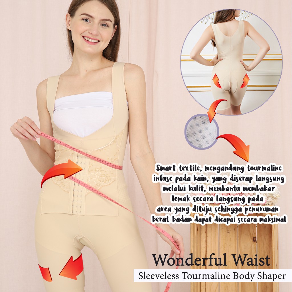 sleeveless tourmaline full body shaper / pakaian pembentuk badan / korset seluruh badan / pelangsing