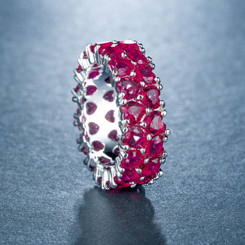 Cincin Bahan Sterling Silver Desain Hati Warna Pink Hias Zircon Untuk Hadiah Natal