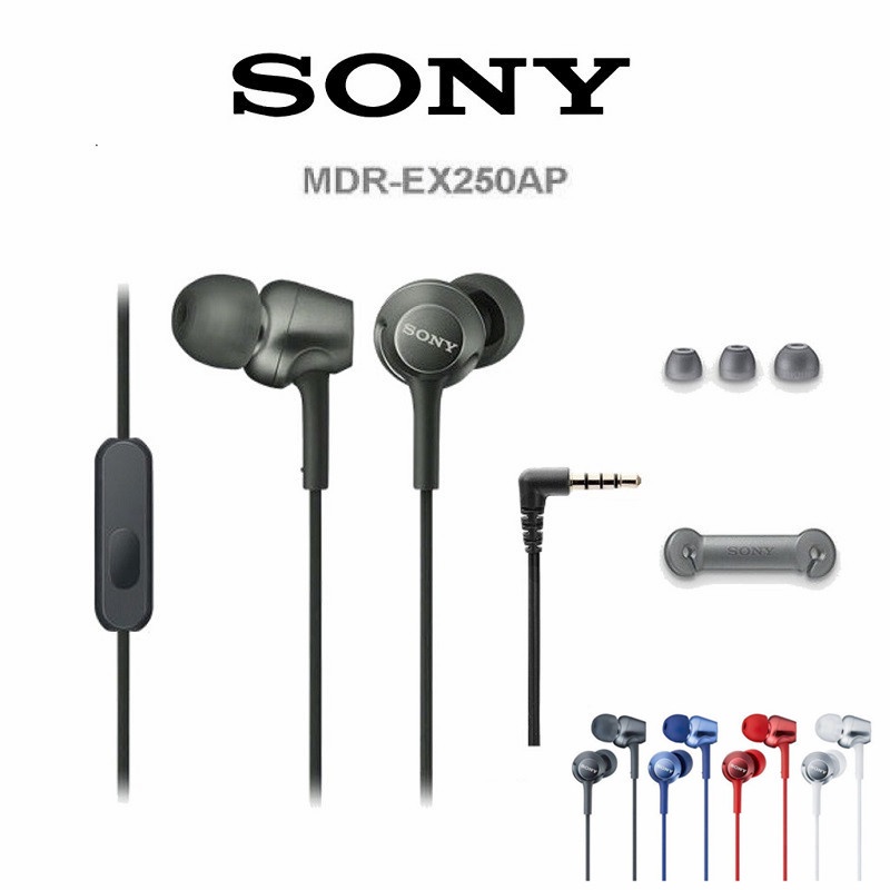 Sony MDR-EX250AP Headset Stereo Dengan Kabel + Plug 3.5mm + Mikrofon Untuk Mendengarkan Musik