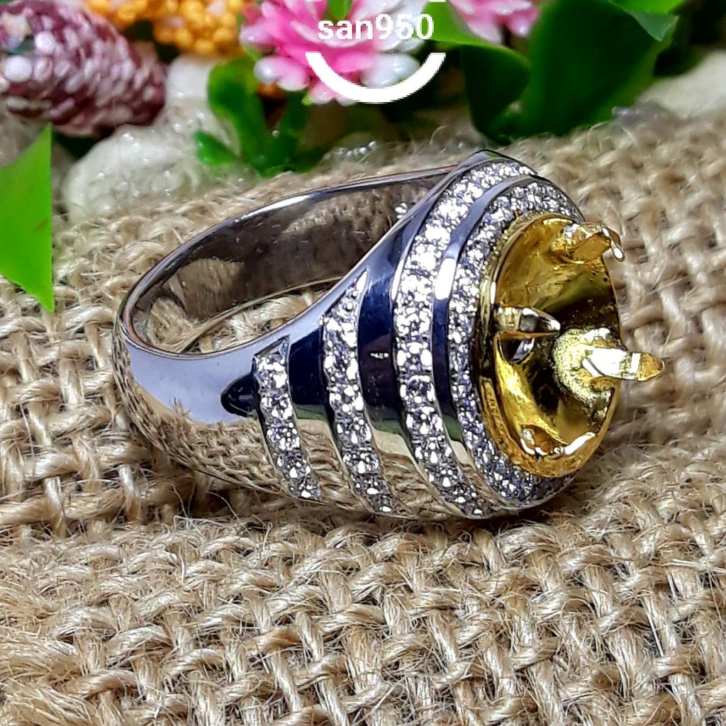 Cincin Perak 950/925 Pria Original Kosongan EB12 – Ring Ikat Batu Mulia Akik Permata Custom Handmade