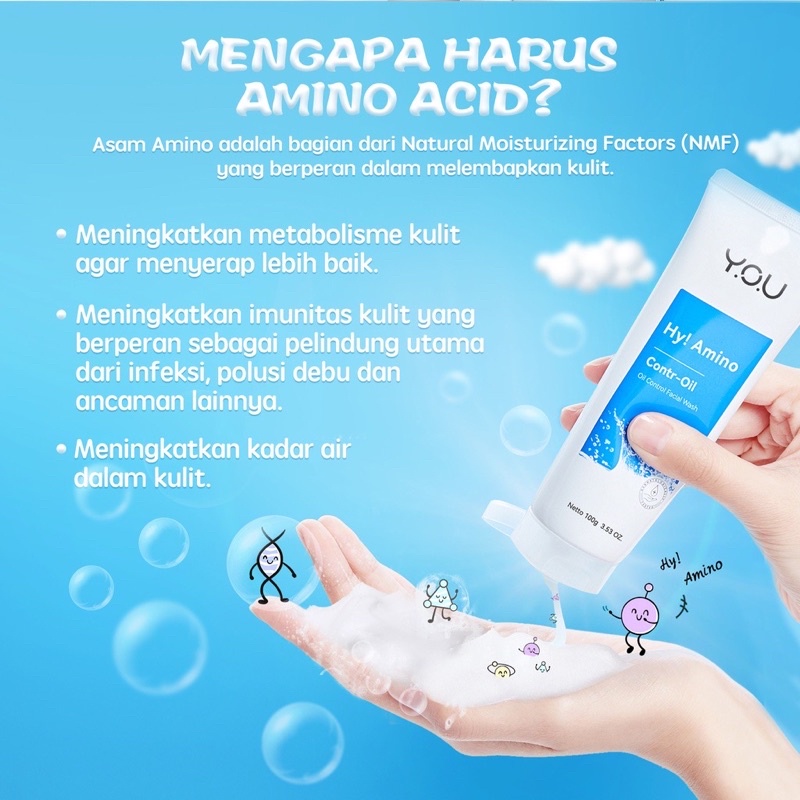 YOU Hy! Amino Facial Wash | Oil Control, Hydrating, Brightening, Anti-Acne, Sabun Cuci Muka ( YOU MAKEUPS OFFICIAL STORE )