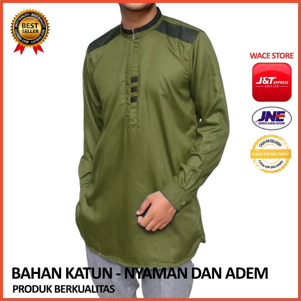 M231 Kemeja Pria Koko Modern Katun Double Beam Lengan Panjang Q5V4 Baju Koko Keren Cowok Murah Polos