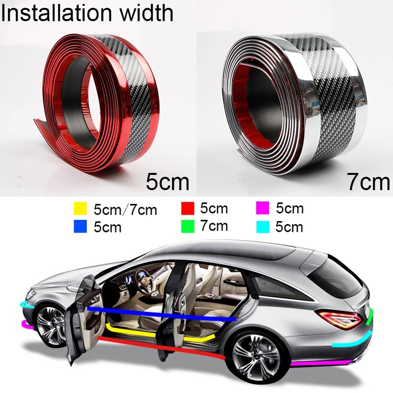 【READY STOCK】Stiker Mobil 3D/Karbon Kevlar Ticker Karets  Pelindung Pintu Sill Plate Anti Gores Carbon Fiber Strip