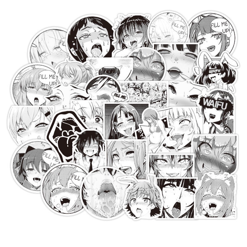 50 ahegao hitam dan putih bagasi stiker kartun notebook diy dekorasi gitar kulkas kotor stiker koper