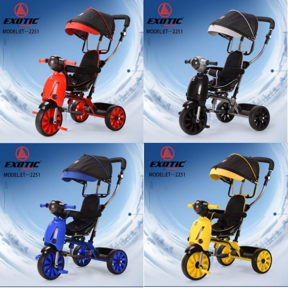 Sepeda Anak Roda 3 Tiga EXOTIC ET 2251 Model vespa Tricycle Stroller Anak ET-2251