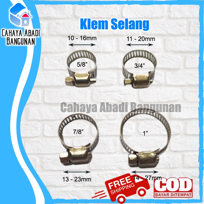 Klem Selang AIR / GAS 5/8&quot; 3/4&quot; 7/8&quot; 1&quot; 1-1/4&quot; 1-1/2&quot; 1-3/4&quot; 2&quot; 2-1/2&quot; 3&quot;