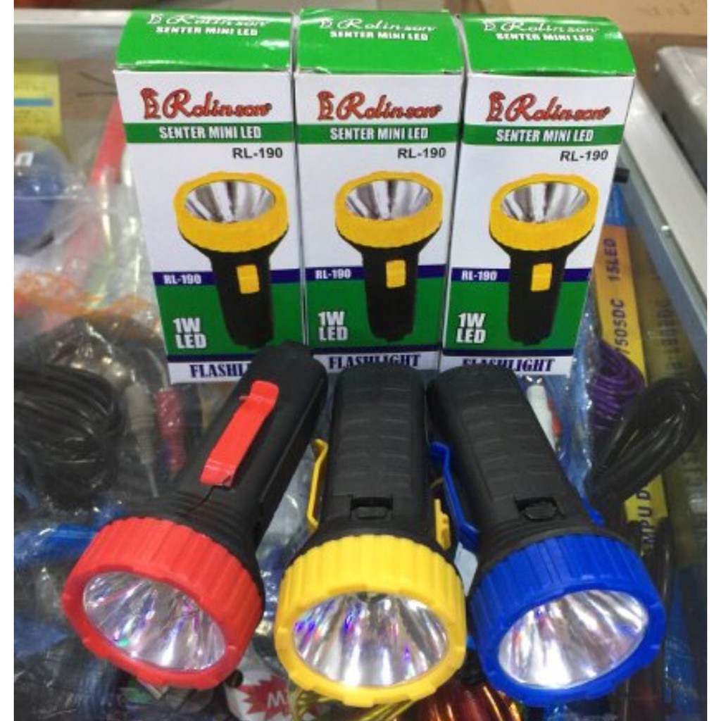 Senter Tangan Mini LED Murah Rolinson RL190 RL-190 Free Baterai AA 1.Pcs