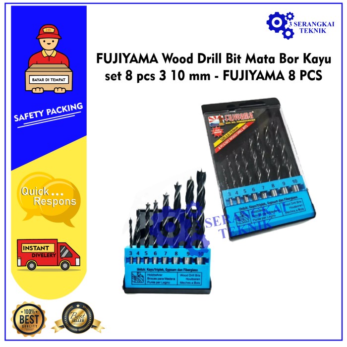 FUJIYAMA Wood Drill Bit Mata Bor Kayu set 8 pcs 3-10 mm