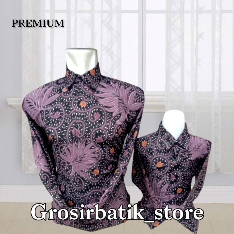 BAJU BATIK COUPLE AYAH DAN ANAK katun premium ungu lilac best seller