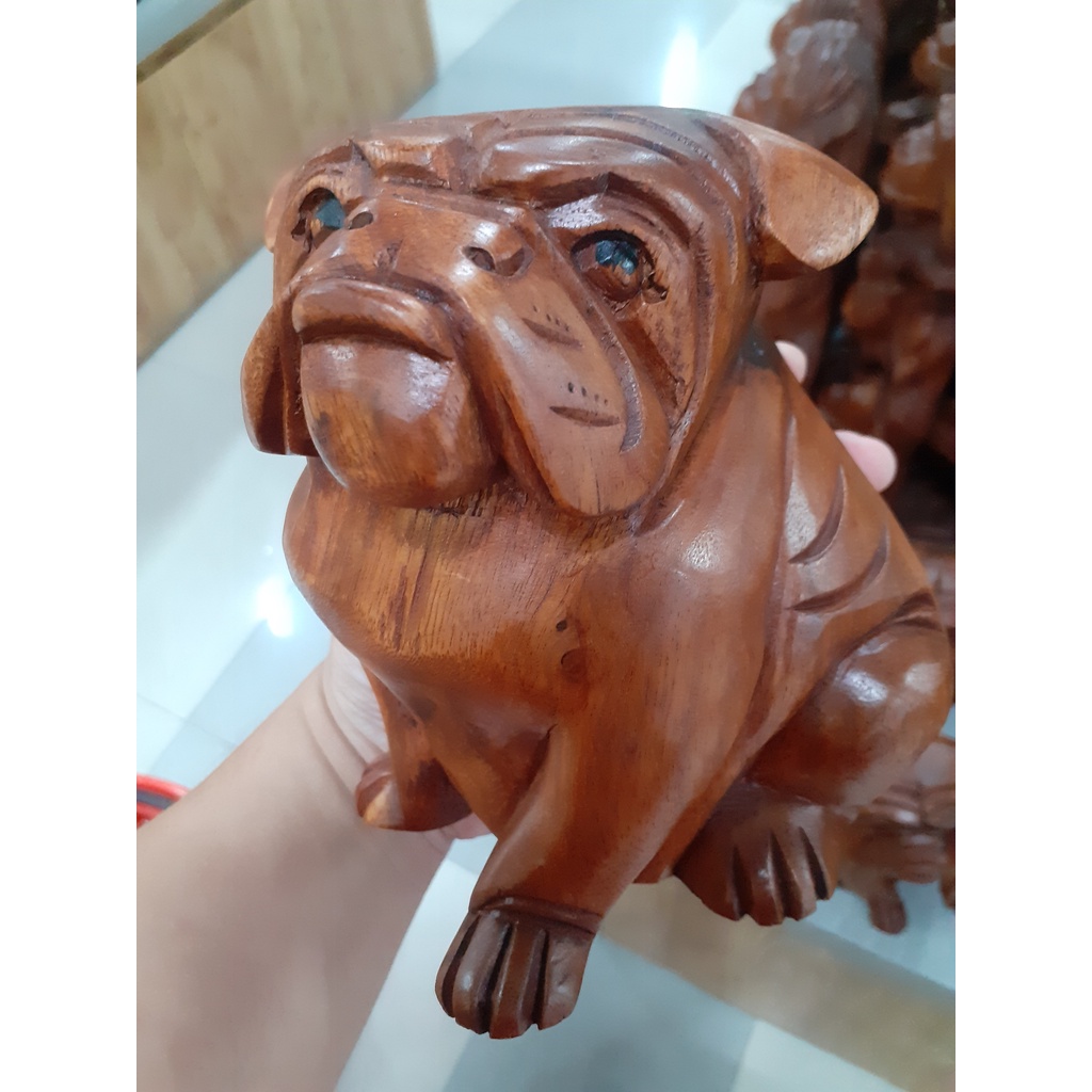 HIASAN RUMAH KOLEKSI HANDMADE ANJING BULLDOG DUDUK HIGH QUALITY KAYU ASLI BALI 15CM