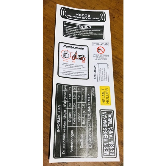Stiker Perhatian Honda Penting