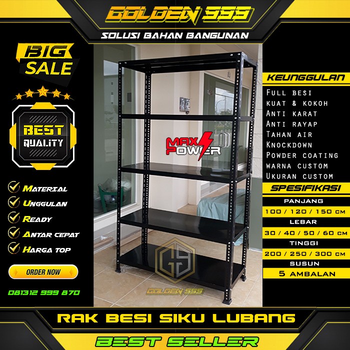 PROMO BISA COD RAK Rak Besi siku lubang / 5 susun / 0.4x1x2 m / Bagus & Murah / Via Mobil - Hitam, 3