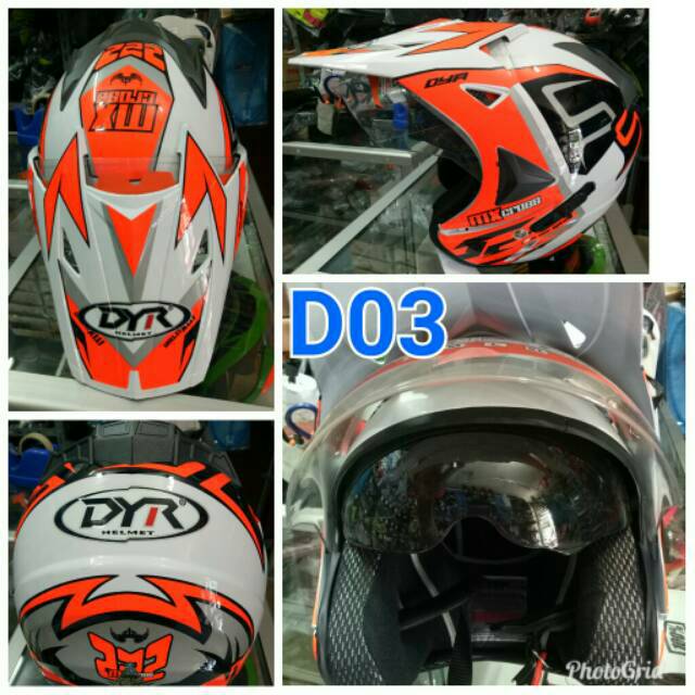 Helm double visor half face motor cross supermoto DYR sni trabas trail
