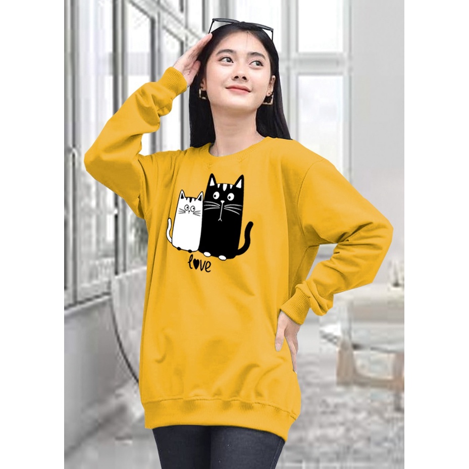 Kaos Lengan Panjang meow love / Kaos Sweatshirt / Atasan Wanita / Atasan Wanita Lengan Panjang / Atasan Import / Kaos Wanita Blus