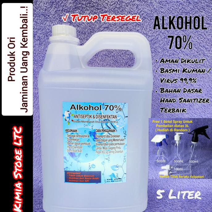 Alkohol 70% 5 Liter, 96% 5 Liter Murni Antiseptik & Disenfektan - Alkohol 70