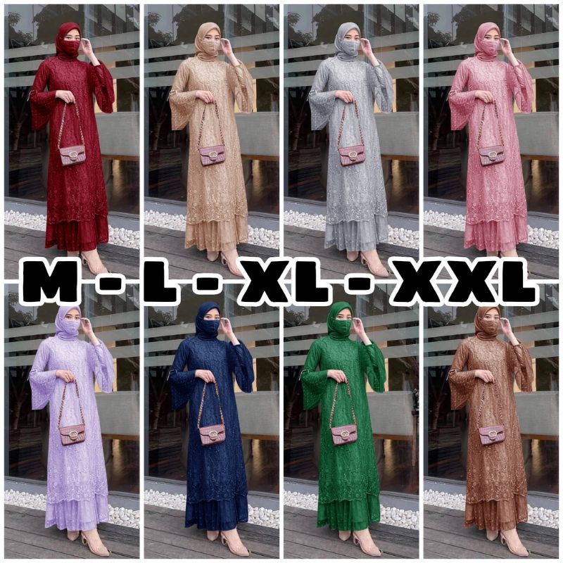 JUMBO MAXI DRESS GELA RIRIN TILE MUTIARA KOMBI TILE ONDE TUTUL FIT XXL LD 110