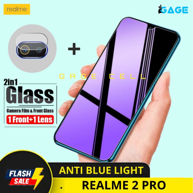 2in1 TEMPERED GLASS TG ANTI BLUE LIGHT FULL LAYAR KAMERA REALME 2 PRO 2PRO SCREEN PROTECTOR