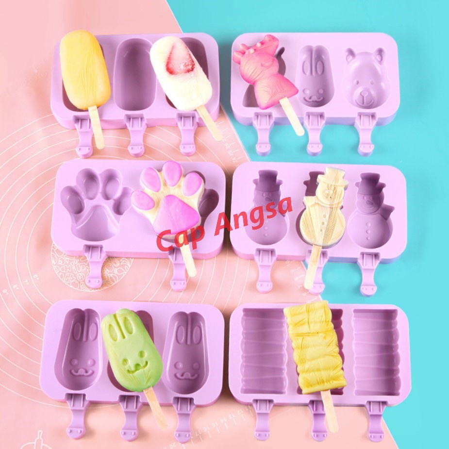 CETAKAN ES KRIM SILIKON ICE CREAM MOLD SILICONE MOULD STIK STICK LOLI FONDANT COKLAT PINK POPSICLE