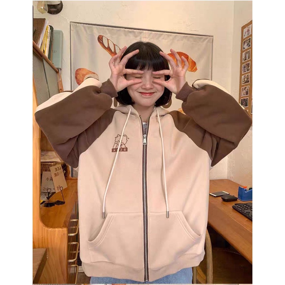 HODIE BEAR BORDIR TOPI UNISEX Jacket Sweater Crewneck Wanita Korean Style Sweter Jaket Fashion Outfi