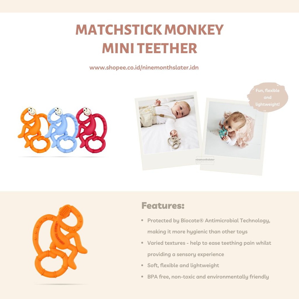 Matchstick Monkey Mini Teether - Baby Teething Toy Silicone - Teether Gigitan Anak Bayi Gigitan