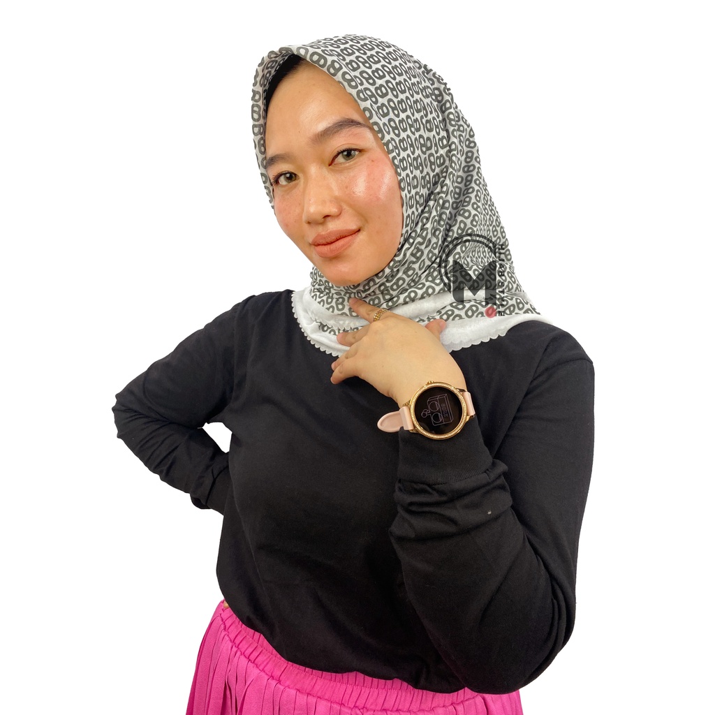 Hijab Voal Motif Logo B II Mecca Hijab Voal Segi Empat Motip Logo B Lasercut Printing Premium II Kerudung Segi Empat Motif