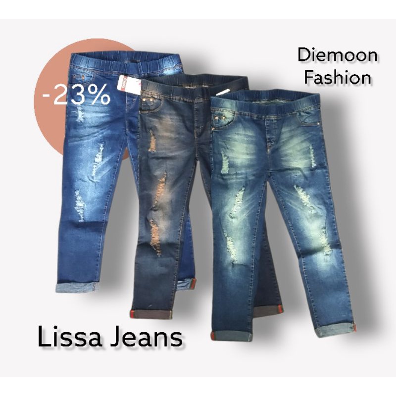 Lissa jeans sobek tidak tembus bahan melar pinggang karet [TNTI]