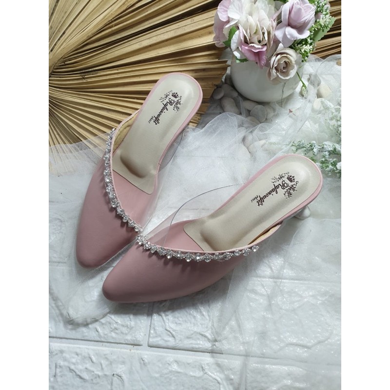 sepatu amoura dustypink cantik 3cm hak kaca