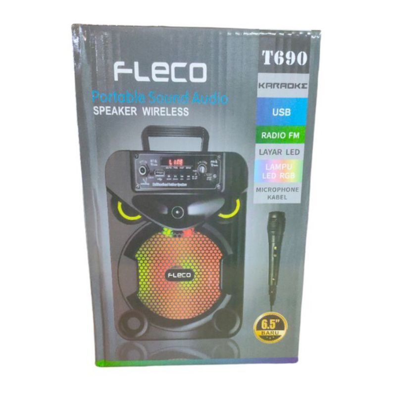 Speaker Bluetooth Karaoke Fleco T690 Free Mic // Speaker Super Bass