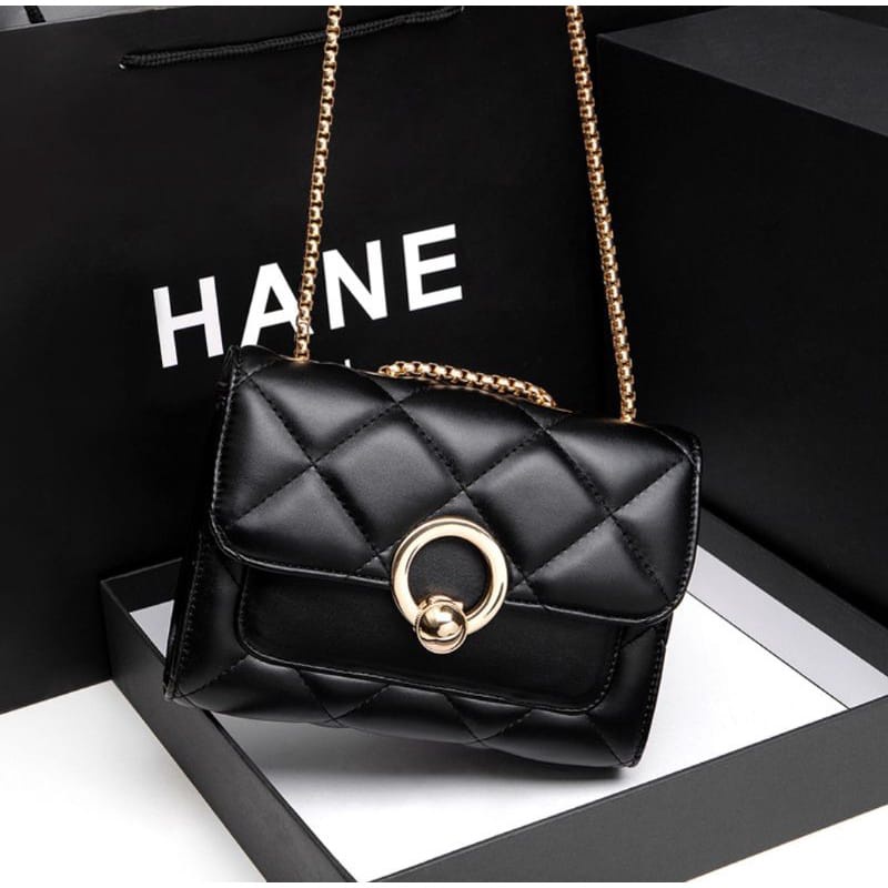 TAS SELEMPANG WANITA KUNCI BUNDAR SLING BAG IMPORT EMBOS RANTAI
