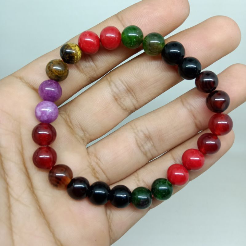 Gelang 7 Warna Kombinasi 7 Batu Nusantara Size 8mm