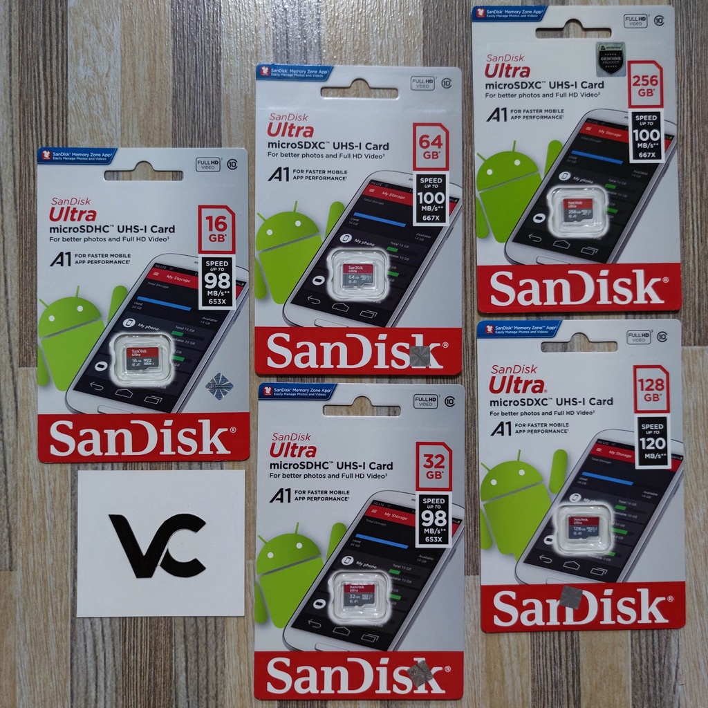 MicroSD SanDisk Ultra A1 16GB 32GB 64GB 128GB 256GB Memory Card 16 32 64 128 256 Class 10 Micro SD Kartu Memori SDHC SDXC