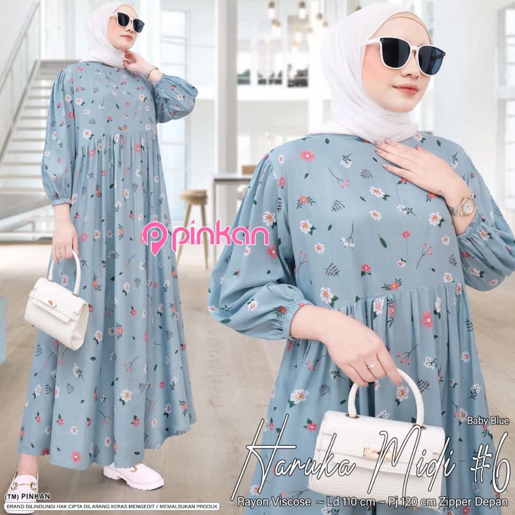 HARUKA #6 MIDI Gamis  Midi Dress Hijab Rayon Premium Terbaru Kekinian Remaja Wanita Dewasa Perempuan