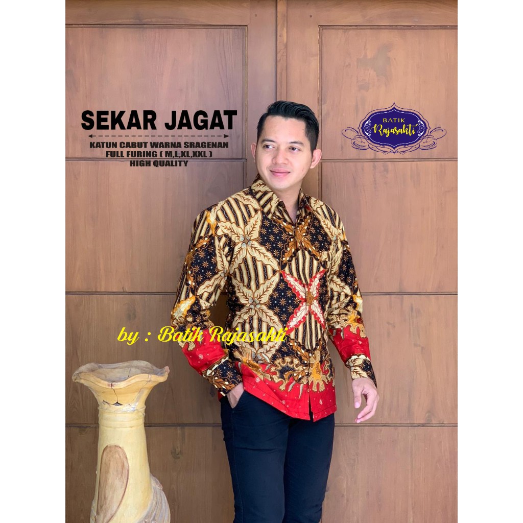 SEKAR JAGAT Kemeja Batik Pria Full Furing Katun Cabut Warna