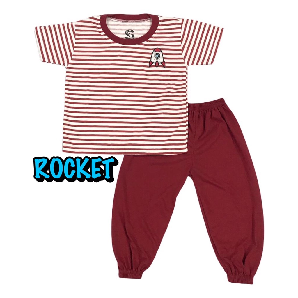 (1 KG MUAT 7 STEL) BAJU SETELAN CP JOGER FASHION OBLONG ANAK LAKI-LAKI/COWOK BAHAN KAOS KATUN BORDIR SALUR ROCKET